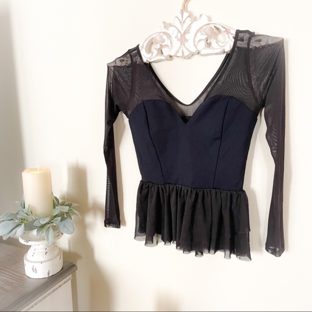 NEW BEBE Half Mesh Ruffle Top - Picture 2 of 6